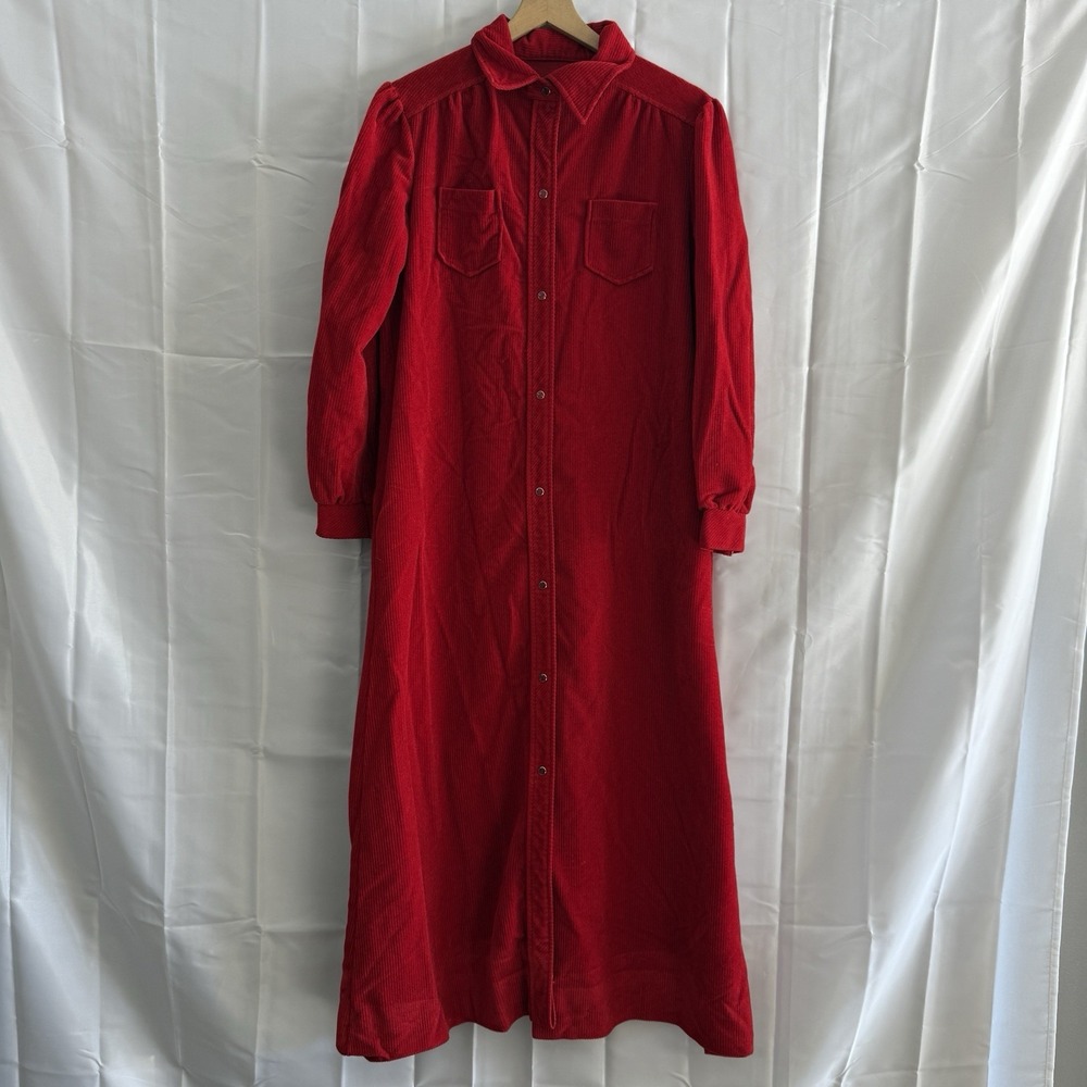 Red Maxi Shirt Dress - Classic Long Button-Front